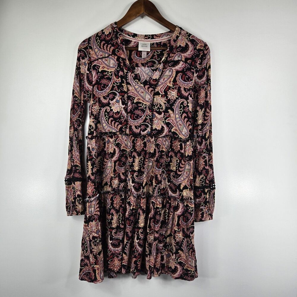 Knox Rose Size XS Dress Paisley Mini Long Sleeve